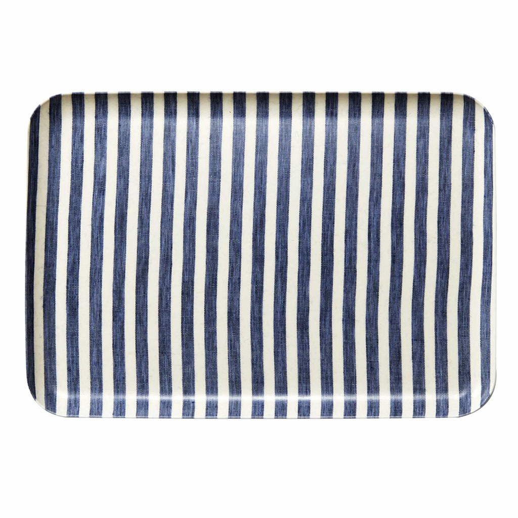 Fog Linen Work Kitchenware White & Blue Stripe Linen Tray, Large
