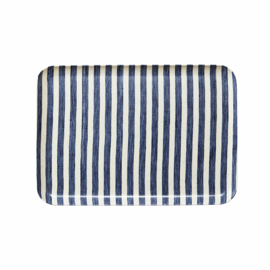 Fog Linen Work Kitchenware White & Blue Stripe Linen Tray, Medium