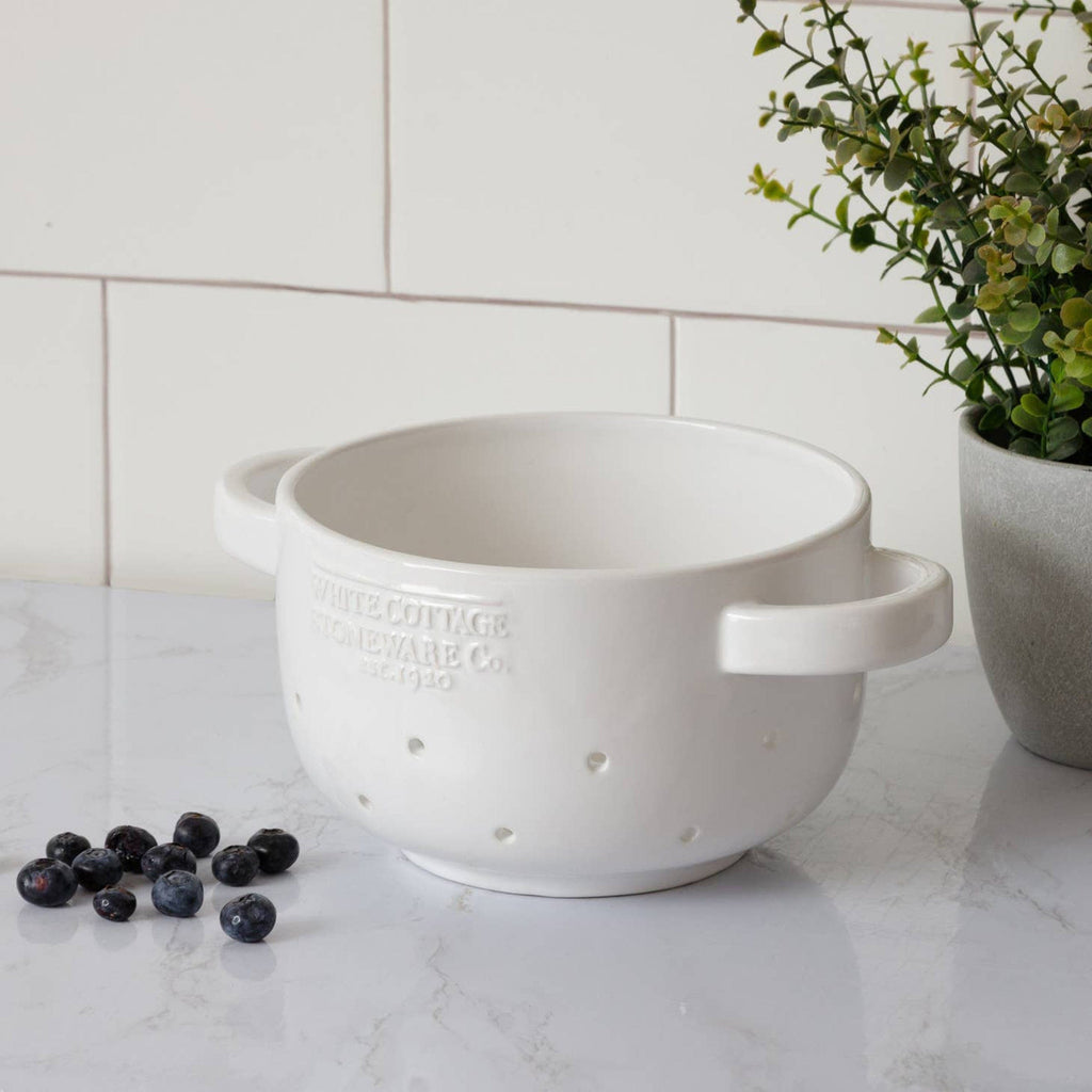 Audrey's Kitchen Tools & Utensils White Cottage Ceramic Berry Colander