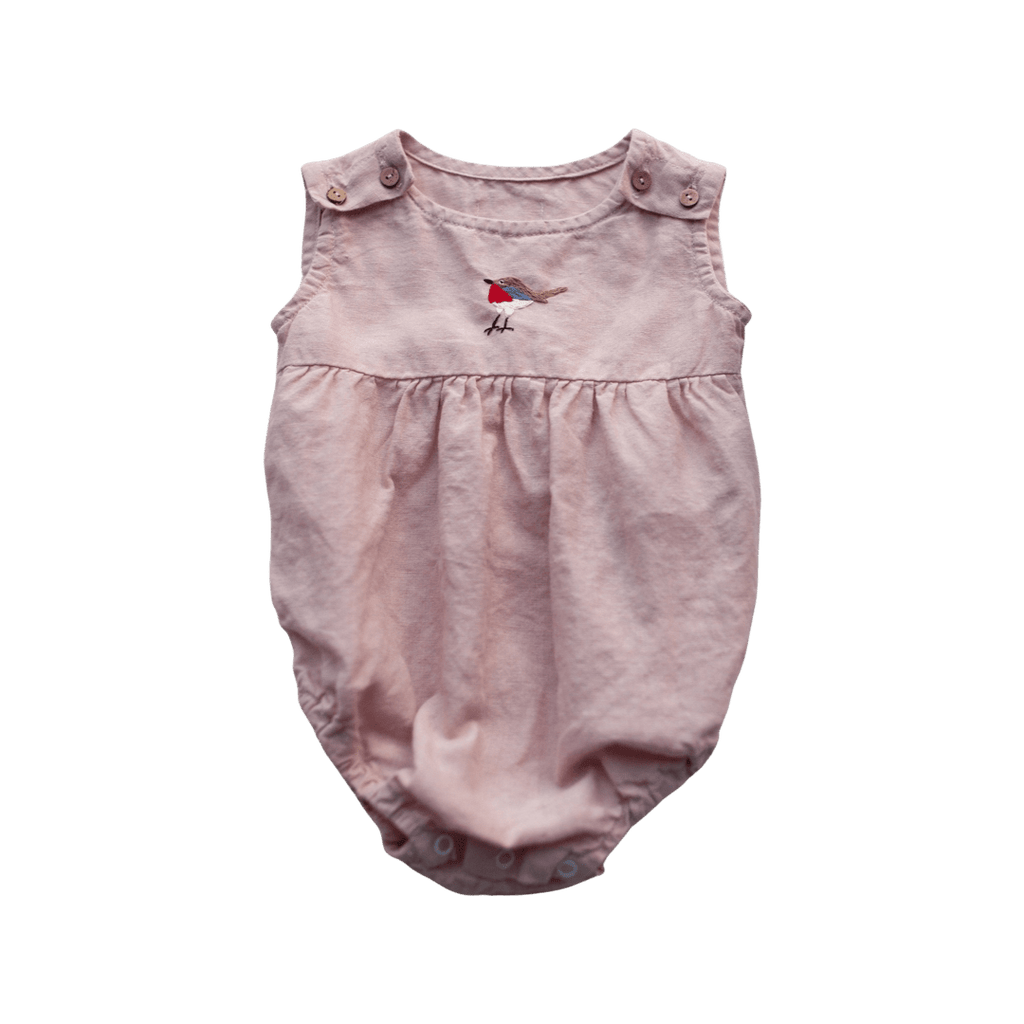 La Petite Alice Child Ariel Embroidered Linen Baby Romper