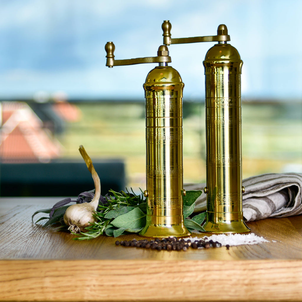 Rune-Jakobsen Design 'Brass Mill' salt & pepper grinders