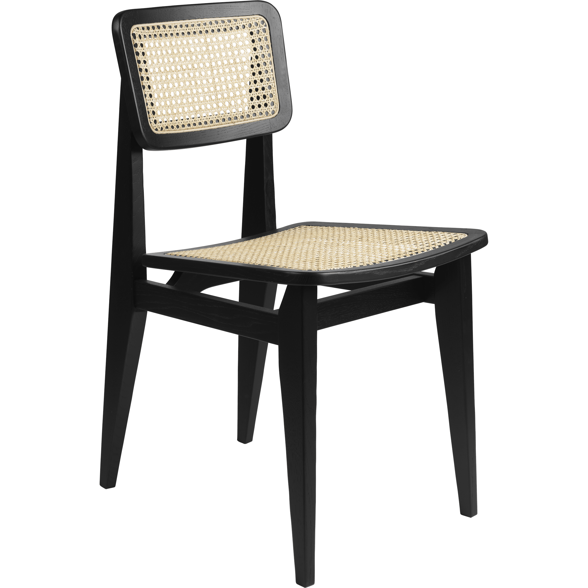Gubi Furniture Matte Lacquered Black Stained Oak C-Chair French Cane Dining Chair