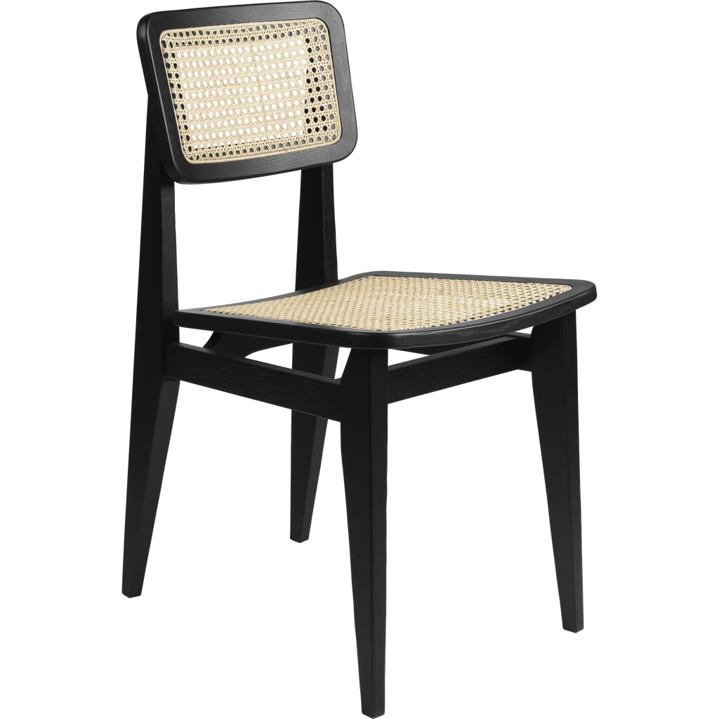 Gubi Furniture Matte Lacquered Black Stained Oak C-Chair French Cane Dining Chair