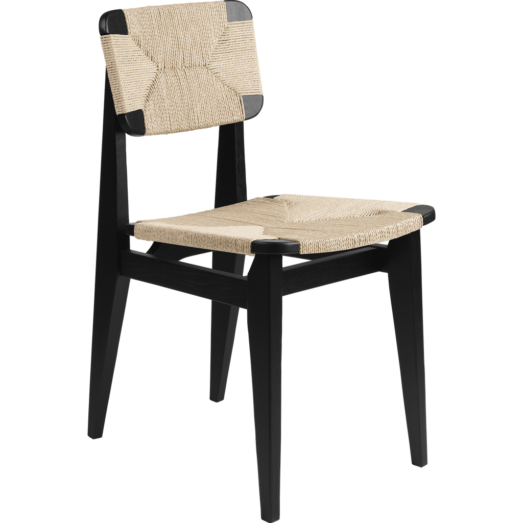 Gubi Furniture Matte Lacquered Black Stained Oak C-Chair Paper Cord Dining Chair