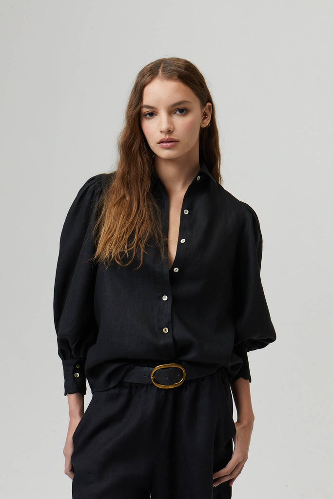 Lanhtropy Camille Linen Shirt - Black