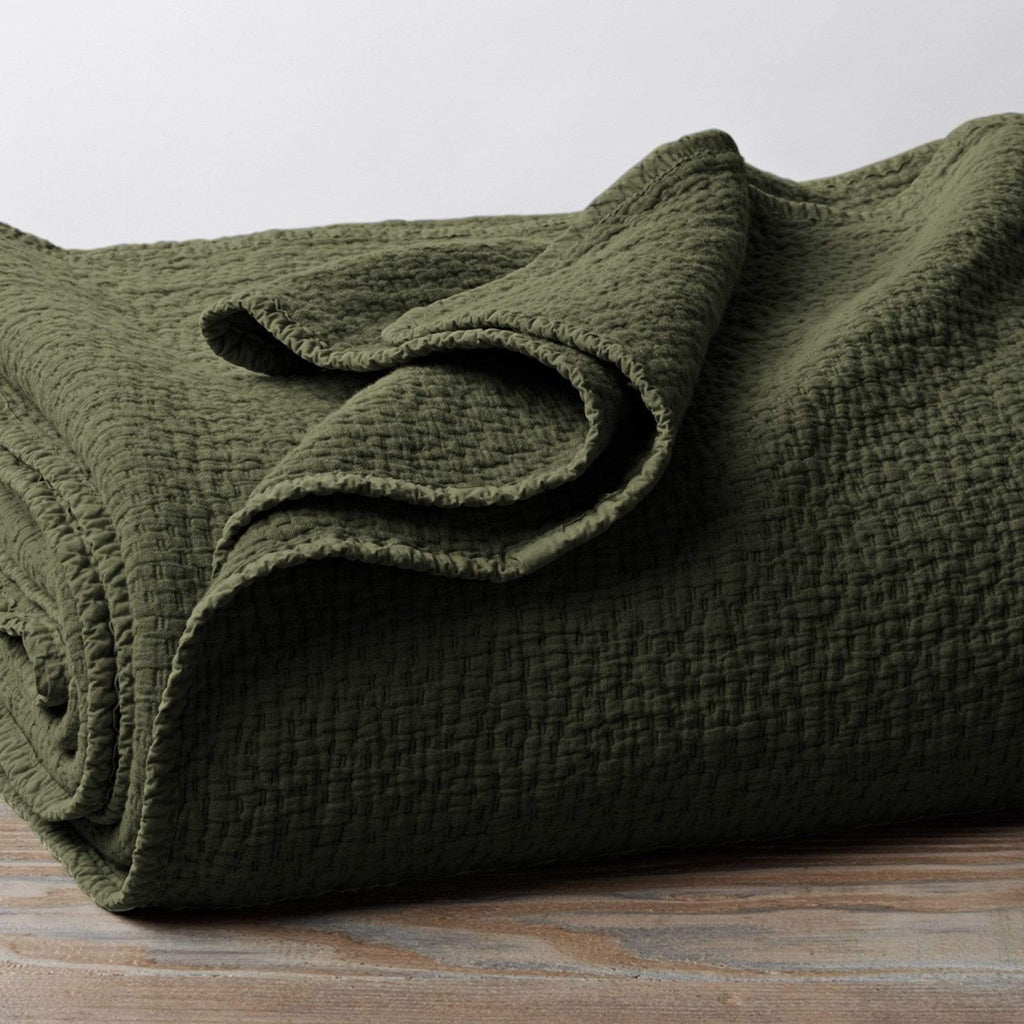 Coyuchi Bedding Full/Queen / Moss Cascade Organic Matelasse Blanket