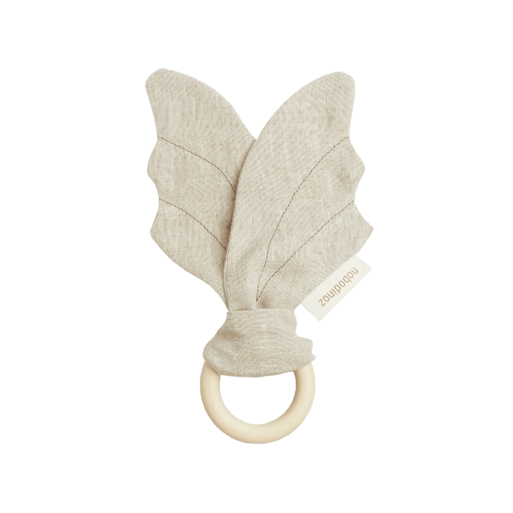 NOBODINOZ Child Greige French Linen Wings Teether Ring