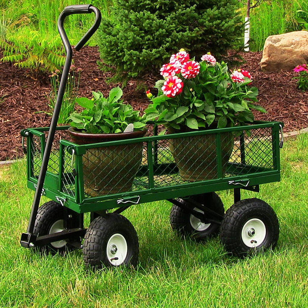 Sunnydaze Decor Garden Green Utility Cart with Removable Folding Sides