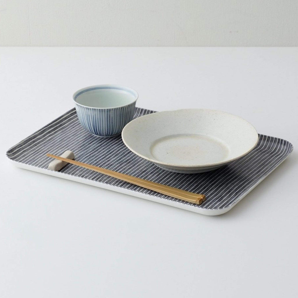 Fog Linen Work Kitchenware Grey + White Stripe Linen Tray, Medium