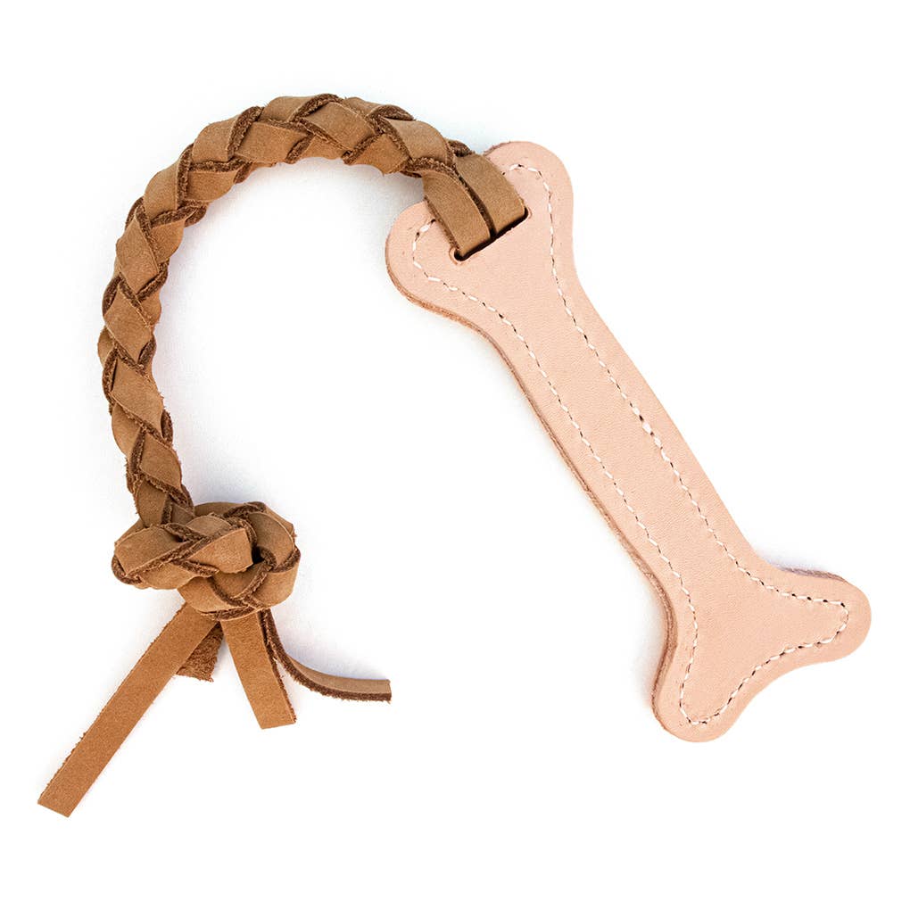 Auburn Leathercrafters Pet Bone Interactive Natural Leather Tug Toy