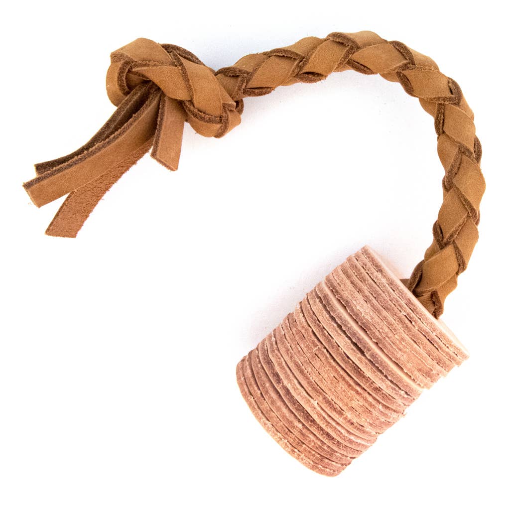 Auburn Leathercrafters Pet Disk Interactive Natural Leather Tug Toy