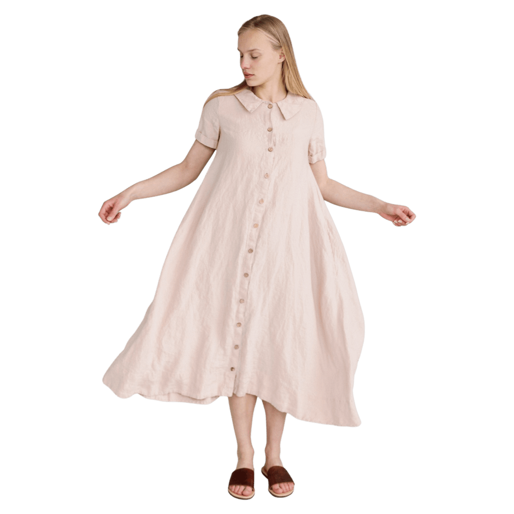 La Petite Alice Clothing Linen Dress Norah with Short Sleeves