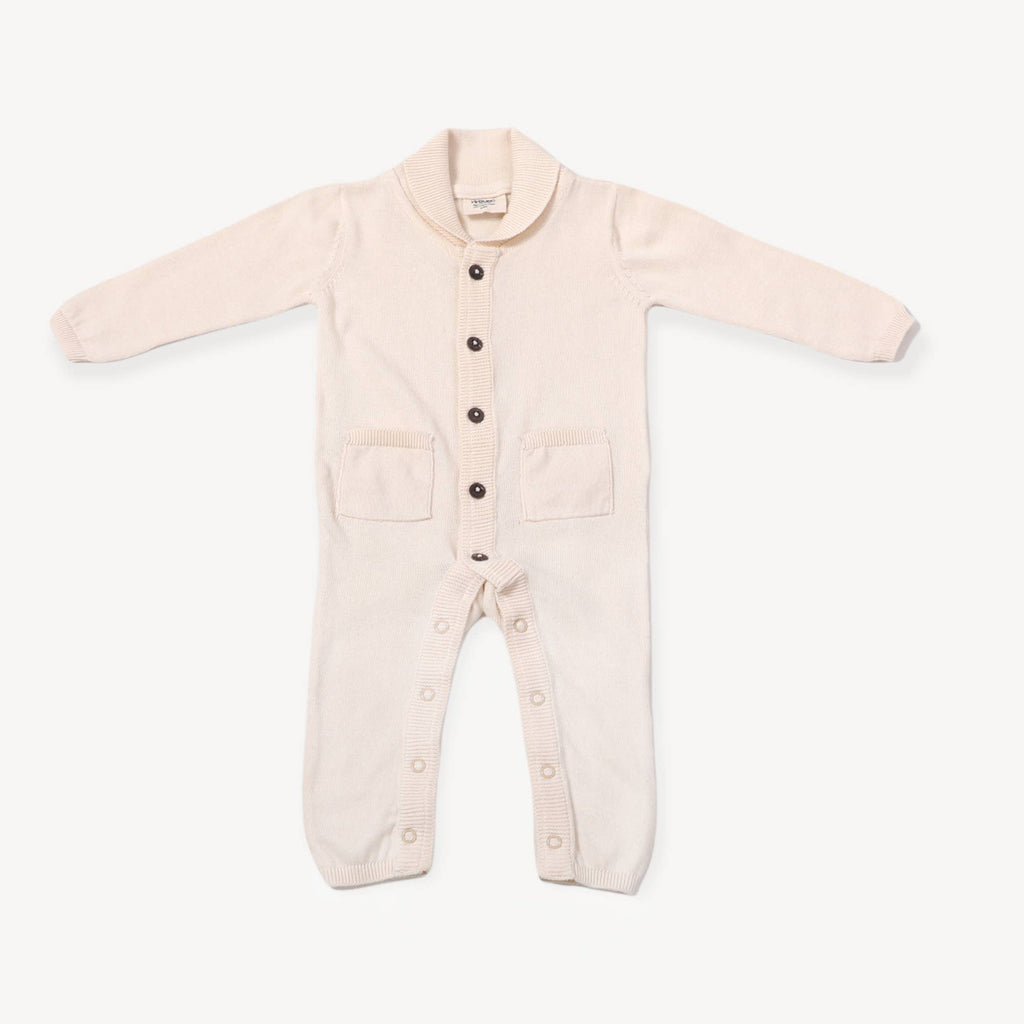 Viverano Child 0-3M / Creme Milan Earthy Shawl Sweater Knit Baby Jumpsuit