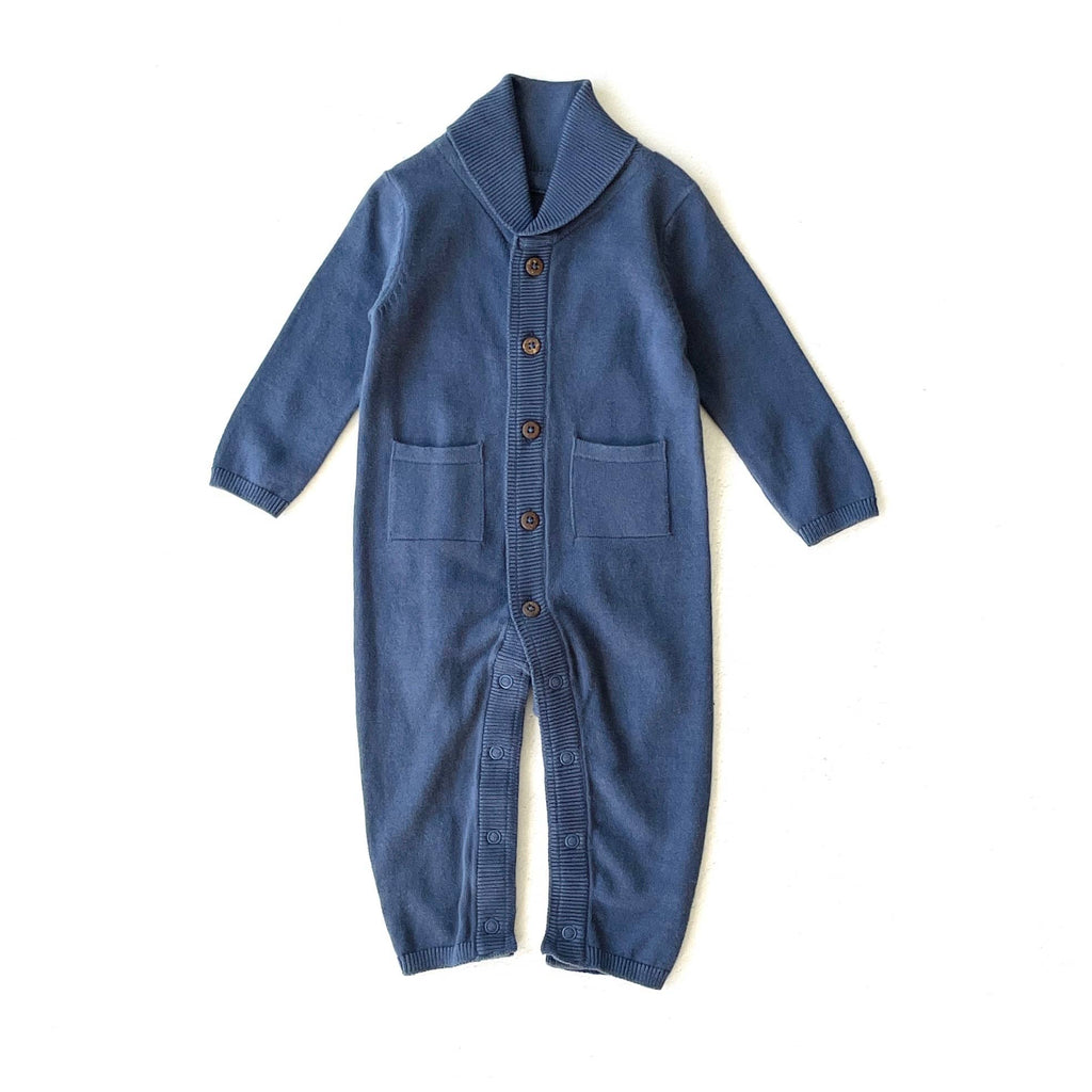 Viverano Child 0-3M / Dusty Blue Milan Earthy Shawl Sweater Knit Baby Jumpsuit