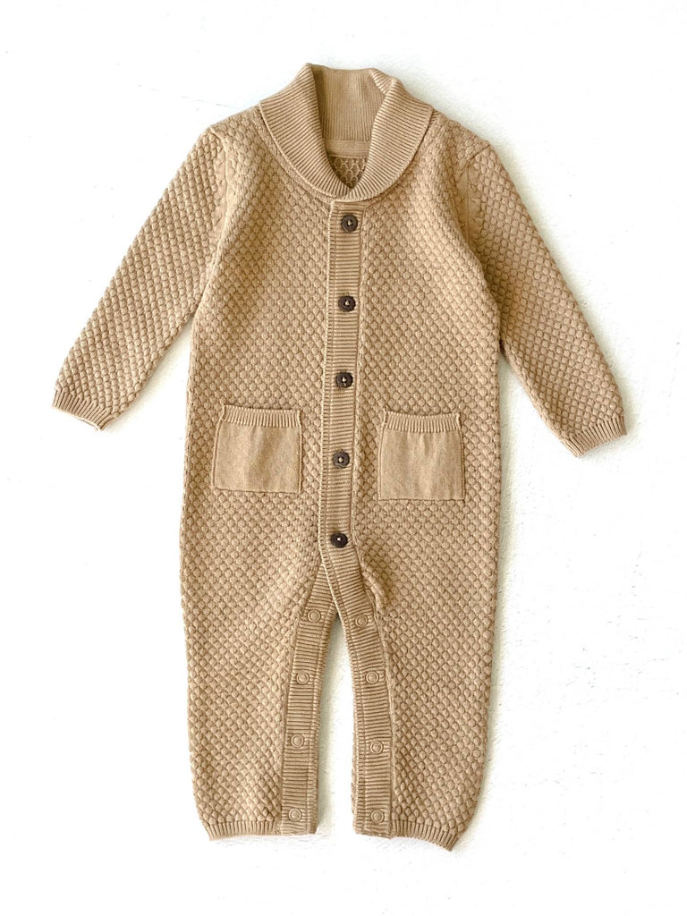 Viverano Child 0-3M / Earth Brown Heather Milan Earthy Shawl Sweater Knit Baby Jumpsuit