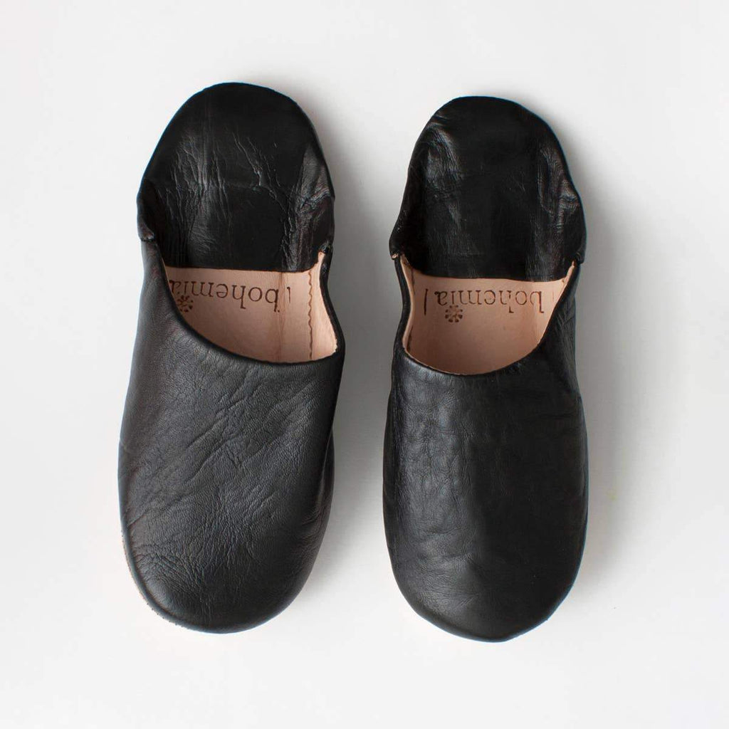 Bohemia Design Clothing Medium / Black Moroccan Babouche Leather Slippers