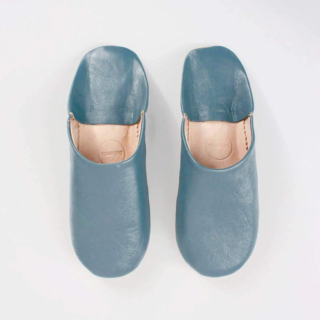 Bohemia Design Clothing Small / Blue Grey Moroccan Babouche Leather Slippers
