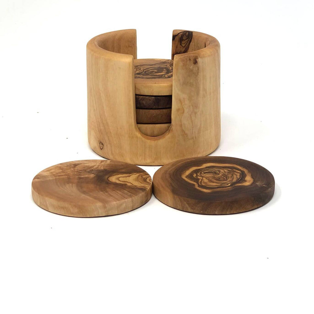 Scents and Feel Olive Wood Coasters and Box - Set of 6