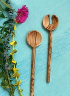 Scents and Feel Olive Wood  Demi Lune Salad Serving Set 12"