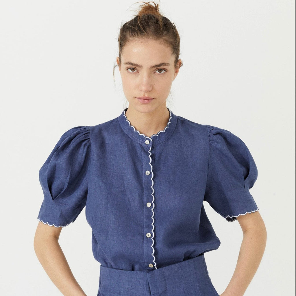 Lanhtropy Clothing Extra Small / Deep Blue Scallop Linen Shirt