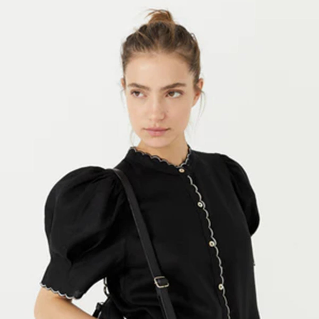 Lanhtropy Clothing Large / Black Scallop Linen Shirt