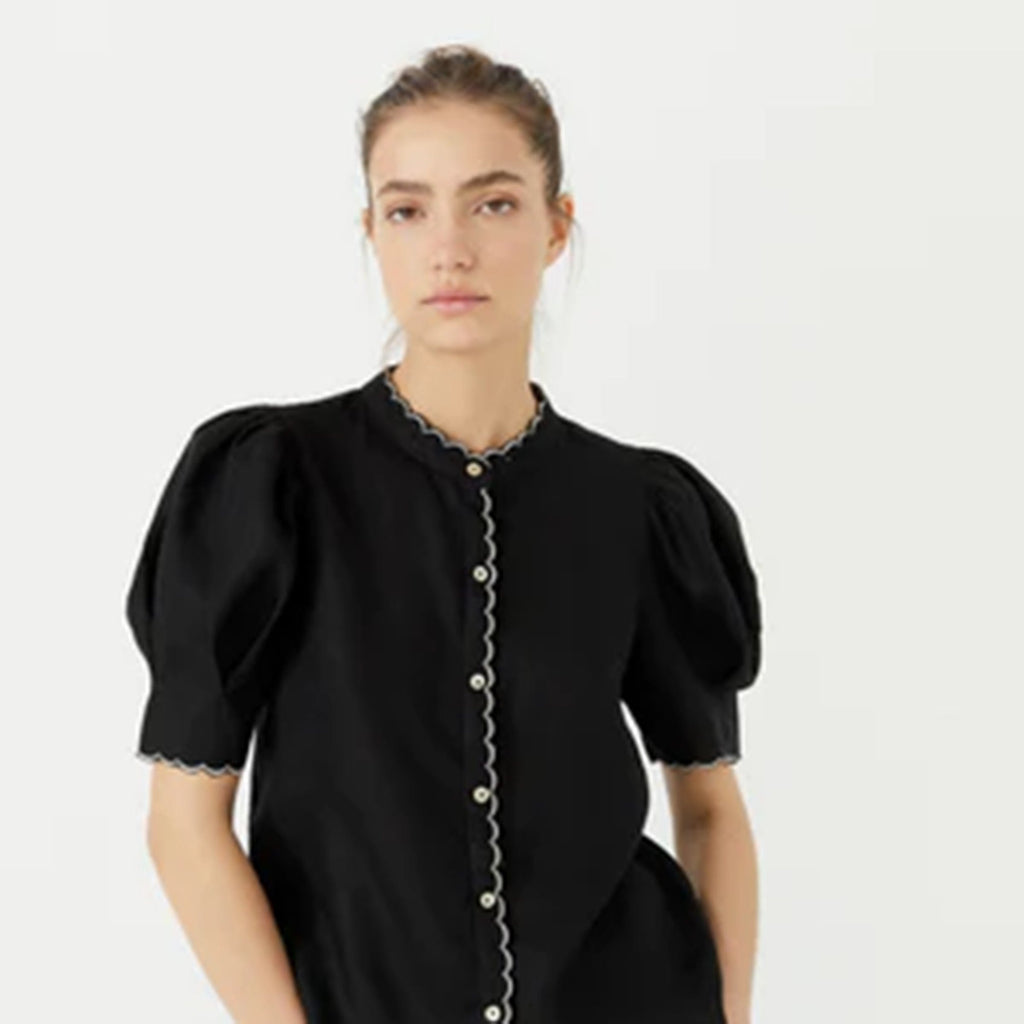 Lanhtropy Clothing Medium / Black Scallop Linen Shirt