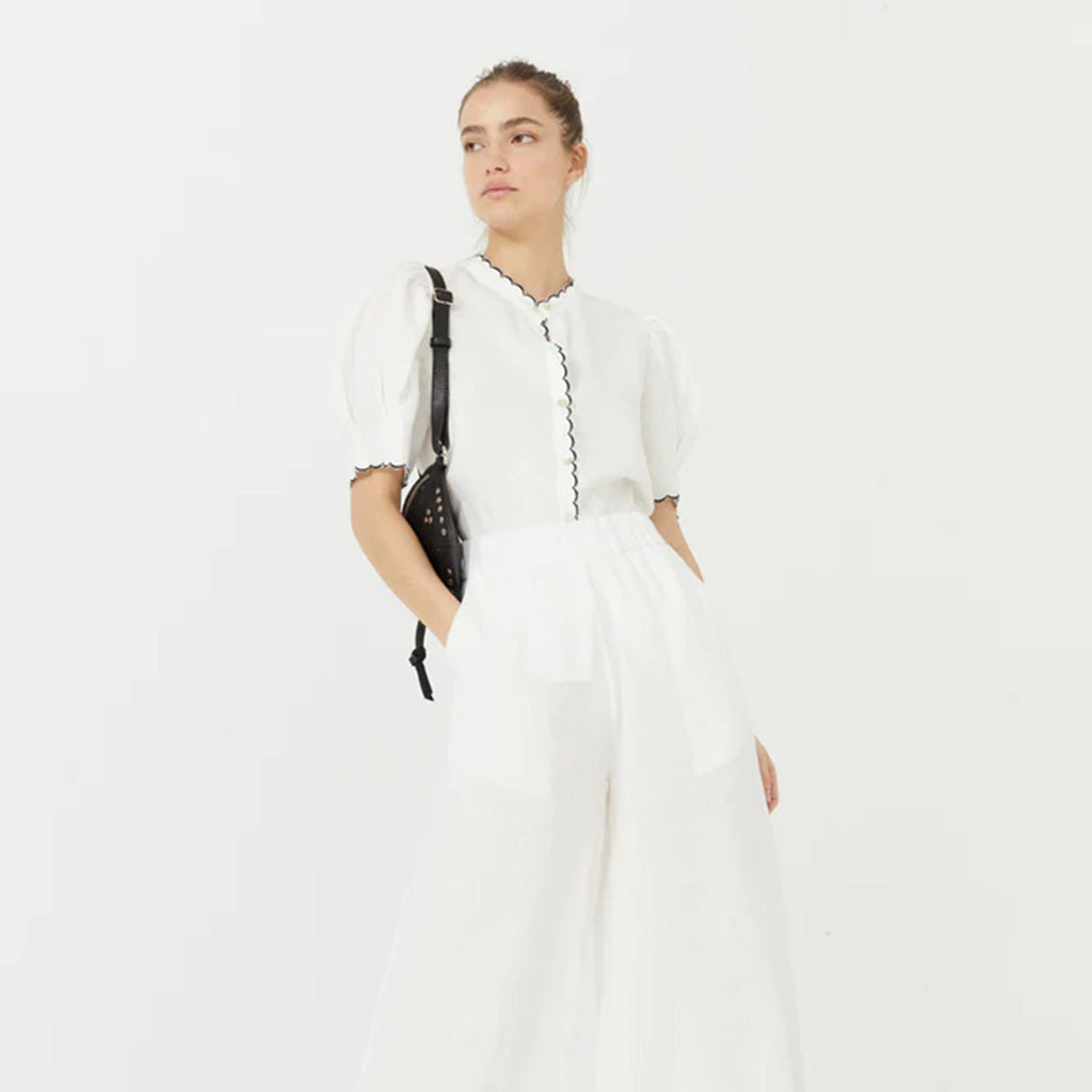 Lanhtropy Clothing Medium / White Scallop Linen Shirt