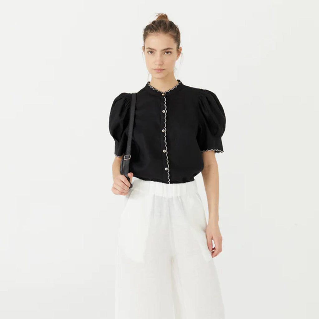 Lanhtropy Clothing Small / Black Scallop Linen Shirt