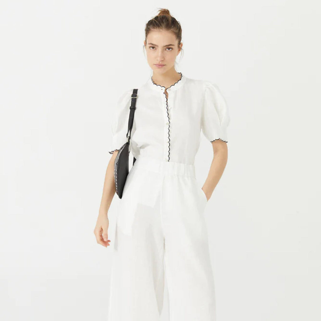 Lanhtropy Clothing Small / White Scallop Linen Shirt