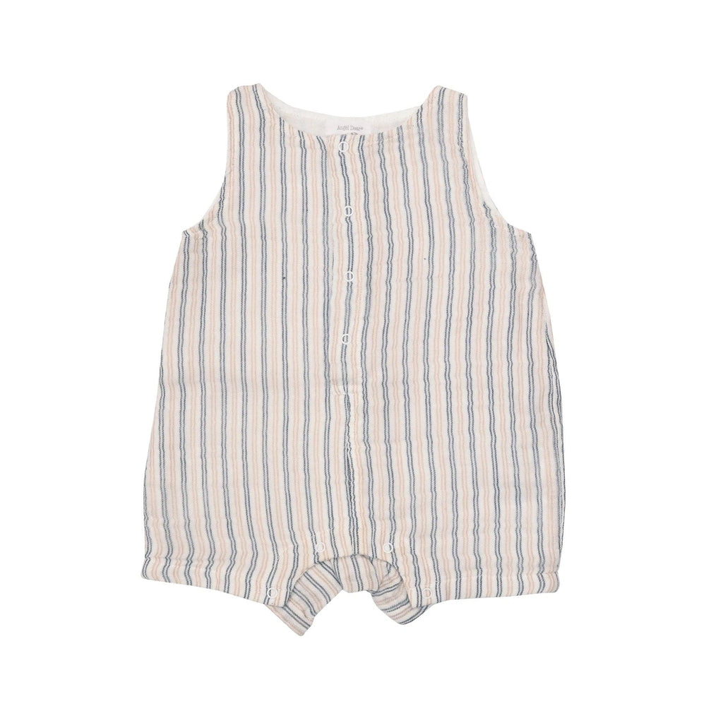 Angel Dear Clothing 3-6M / Ticking Stripe Navy and Clay Shortie Romper
