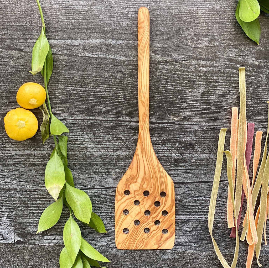 Scents and Feel Kitchenware Spatula with Holes 12" Olive Wood