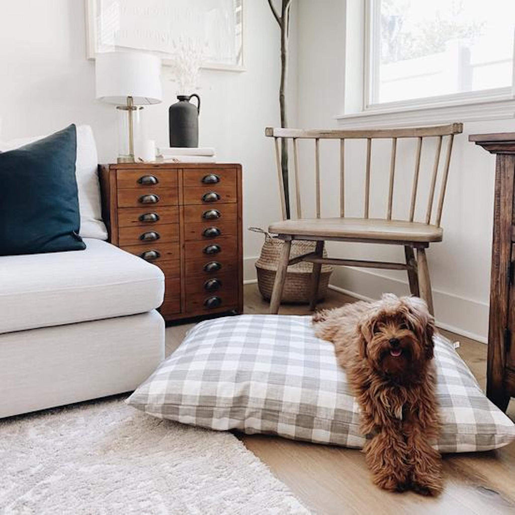 The Foggy Dog Pet Warm Stone Gingham Check Dog Bed